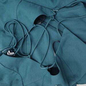 Low back, lace up v back gown with slit